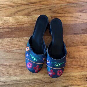 Vintage Floral Embroidered Mules